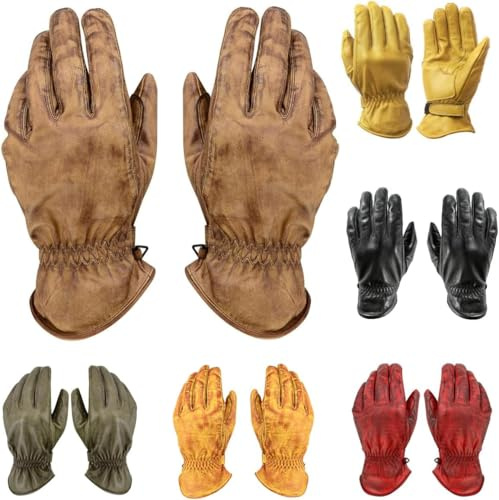 BOSmoto Classic Motorradhandschuhe für Herren,Echtes Leder & Verstärkter Motorrad Chopper Handschuhe Biker Handschuhe,Motorrad Chopper Handschuhe