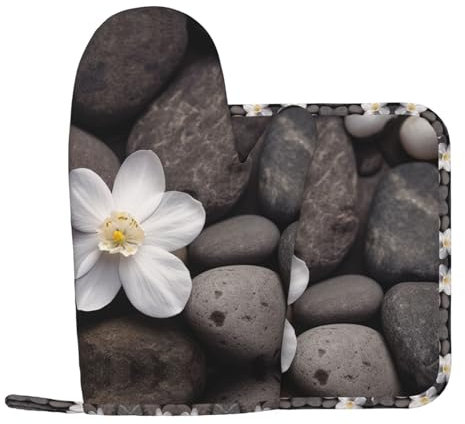 Weiße Blume mit Stein, Silikon-Ofenhandschuhe, Topflappen, Ofenhandschuhe, Mikrowellen-Ofenhandschuhe, Küchen- und Kochhandschuhe