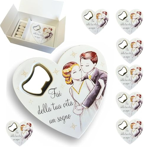 Regalami.shop set 8 bomboniere apribottiglia Sposi Matrimonio con scatola e portaconfetti, (8)