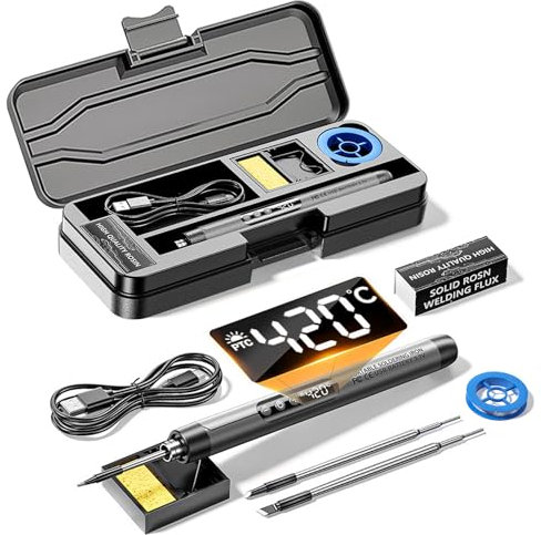 MeYuxg - Soldador, soldador de batería con 3 puntas, soldador inalámbrico con batería portátil, inalámbrico USB, temperatura ajustable 260 ℃-420 ℃, mini soldador negro para reparación y soldadura