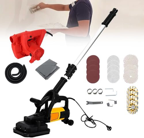 Amoladora De Hormigón De 4 Cabezales, Lijadora Para Paneles De Yeso, Con Varilla De Extensión De 130 Cm Y Aspiradora De 600 W, Ajuste De 6 Velocidades, 4500 Rpm/Min, Adecuada Para Pisos, Paredes