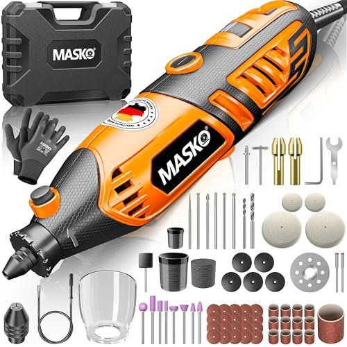 MASKO® Outil multifonction rotatif 200 W Vitesse de rotation variable 10 000 à 40 000 tr/min avec arbre flexible Mandrin à serrage rapide Mallette de transport 141 pièces Kit d'accessoires perçage