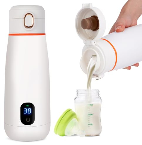 Sinbide Calienta Biberones Portátil, Calentador de Biberones Recargable USB, Capacidad de 350mL, Carga Rápida con Control de Temperatura Para viajes