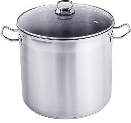 XXL Profi Universalkochtopf Suppentopf Jumbotopf Ø 28x25cm, 15 Liter, ca. 3 kg, Silber - für alle Herdarten auch Induktion inkl. Glasdeckel