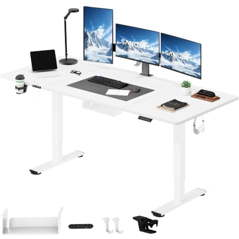 SANODESK Höhenverstellbarer Schreibtisch elektrisch 180x80 cm | Ergonomischer Steh-Sitz Tisch mit Memory-Funktion für Homeoffice und Heimbüro, ahorn, Computertisch, Standing Desk (Weiß)