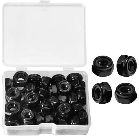 LEONTOOL 50pcs M6 x 1.0mm Controdadi, controdadi esagonali metrici autobloccanti in nylon inseriti Dado autocrimpante zincato nero per auto macchina mobili