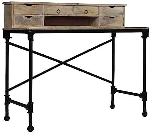 ULUYYUC Gaming Schreibtisch Schreibtische Bartisch Konferenztisch - Schreibtisch Mangoholz Massiv und Stahl 110 x 50 x 96 cm für Büro Balkon Arbeitszimmer Küche