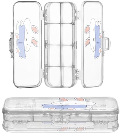 OWFKAY Kleines Federmäppchen mit Hasenlese, Kunststoff, transparent, Stiftebox, Organizer, Buntstifte, Aufbewahrungsbox, doppellagiger Stifthalter für die Schule