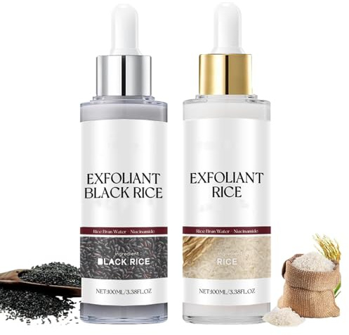 Sérum au riz blanc + Sérum au riz noir, Gommage exfoliant doux pour le visage et le corps, apaisant, éclaircissant, affinant et anti-points noirs pour tous types de peau. (2psc)