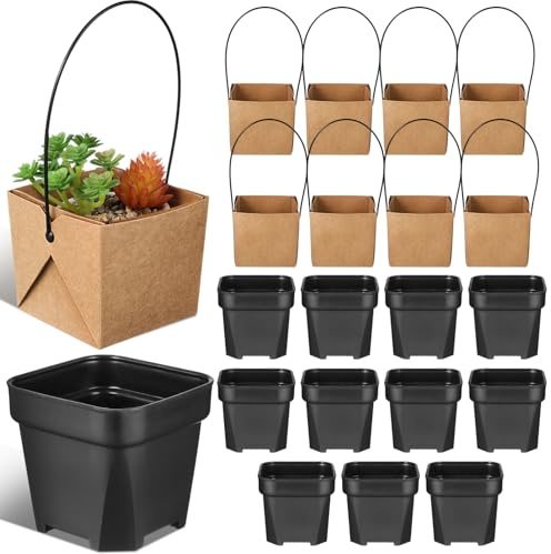 Abaodam 12juegos Maceteros Orificios para Suculentas Bolsas De Papel Kraft para Transporte y Exhibición para Viveros y Decoración De Bodas