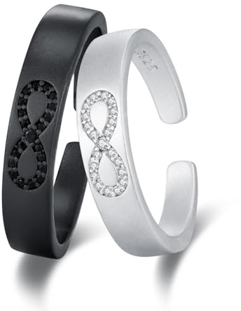 OHAYOO Juego de anillos de boda de plata de ley 925 para parejas de la amistad, diseño de infinito