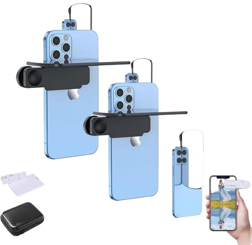 XLWXDD Mirror Effect Lens - Capture Stunning Reflections Instantly, Smart Phone Camera Mirror Reflection Clip Kit, Adjustable HD Glass Vertical Clip on Selfie Mirror for Outdoor Travel (Black*2)