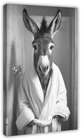 Stampa artistica da parete con asino in accappatoio, divertente decorazione artistica da parete per bagno, soggiorno, camera da letto, 40 x 60 cm