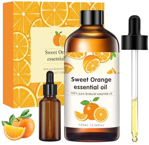 Orangenöl 100 ml, Reines Orange Duftöl Ätherische Öle für Aroma Diffusor | Süße Orange Ätherisches Öl Aromatherapie für Massage, DIY, Seife, Kerzenherstellung, Bad, Geschenke für Frauen Weihnachten