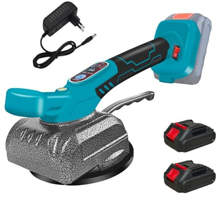 Mediawave Store Vibratore per Piastrelle Senza Fili - Livellatrice Vibrante con Ventosa 130mm, Doppia Batteria Ricaricabile 21V - 5 velocità Regolabili e Valigetta - Strumento per Piastrellatura