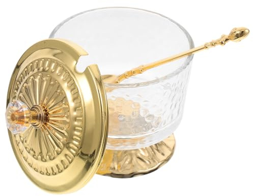 CONGARTENO Azucarero con Tapa de Hierro y Vidrio Transparente Tarro Multifuncional para Sal y Condimentos Recipiente Decorativo para Cocina y Sala Almacenamiento Práctico Hogar