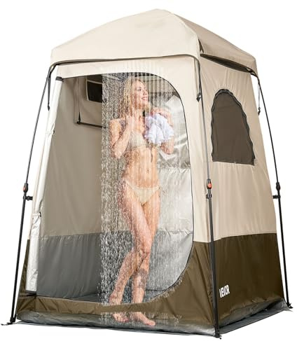VEVOR Rideau de Douche de Camping, 145 x 145 x 215 cm, 2 Chambres, Grand Rideau portatif extérieur, Rideau de confidentialité, avec Dessus détachable, Poches, Corde à Suspendre et