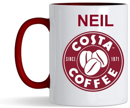 Giftme Personalised with Any Name Costa Unique Inside Coloured Ceramic Mug Coffee Tea Mug. (Burgundy Inside)
