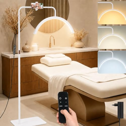 LED Halbmond Wimpern Lampe,23 Zoll 40W Dimmbar Stehlampe mit Telefonhalter | Halbmond Beauty Lichter Stehlampe,Dimmbares Wimpernverlängerung Lampe für Wimpernverlängerungen,Nail Tech,Beauty,Tattoo