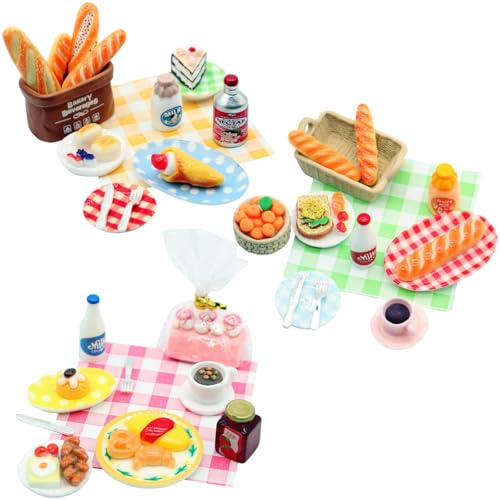 45 Stück Miniatur Frühstück Set Puppenhaus Zubehör mit Essen und Trinken | Realistische Mini‑Essen‑Set ideal für DIY Miniatur‑Landschaft, Modellbau, Bastelprojekte, als Deko Zubehör für Bastelarbeiten