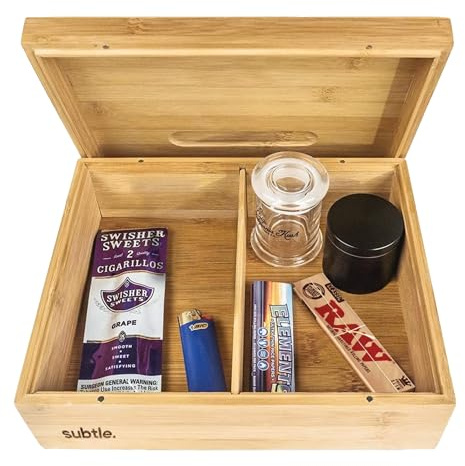Subtle Rolling Tray Stash Box - Wooden Tray with Lid - (10 x 8 x 3.5)