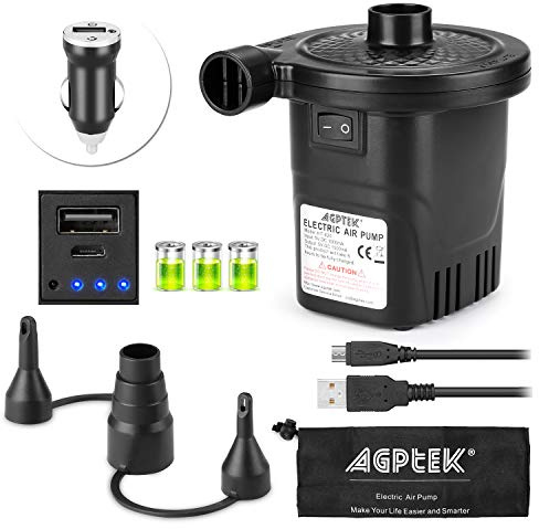 AGPTEK Rechargeable Air Pump, Electric Air Pump 4000mAh Battery Quick-Fill Inflator & Deflator with 3 Nozzles, Lightweight & Portable Perfect for Air Beds, Air Mattresses, Pool Toys & Inflatable