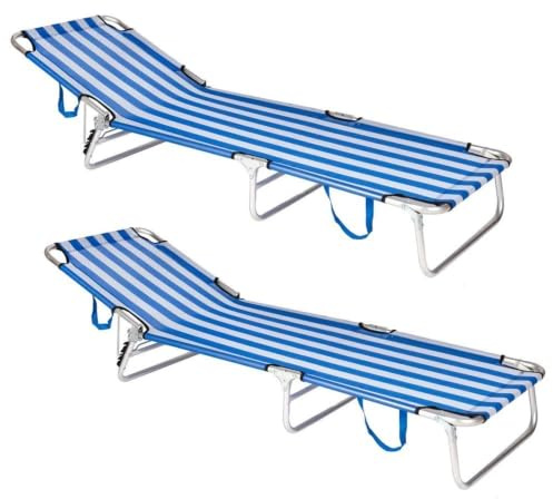 LOLAhome Pack 2 Tumbonas Jardín Exterior | Ligera Plegable y Reclinable| 3 Posiciones | para Playa Camping Piscina Terraza o Jardín Azul y Blanco