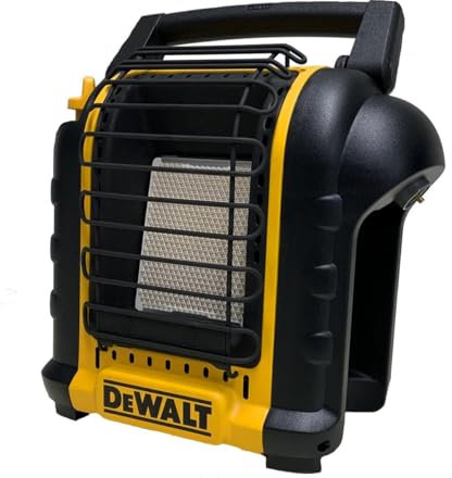 DEWALT DXH8BX bärbar värmestrålare – 1,15/2,4 kw – ansluts direkt till en 450 grams gaspatron och är den perfekta lösningen för uppvärmning av slutna rum upp till 21 m².