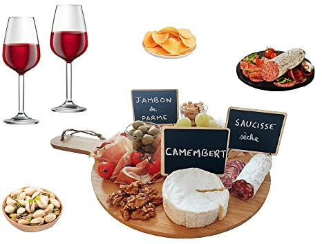 MAPONOS Plateau ou Planche à Fromages avec 3 Ardoises Et Une Craie | Plateau de Service en Bambou pour Un Apéritif Entre Ami| Idéal pour Pendaison de Crémaillère Une Fête en Famille Un Apéro 31x43