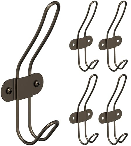 Tibres - Ganci in bronzo per asciugamani, cappotti, accappatoi, indumenti - Appendini da parete in bronzo spazzolato per bagno - Ganci doppi lucidati ad olio per porta o parete - Marrone - Set di 5