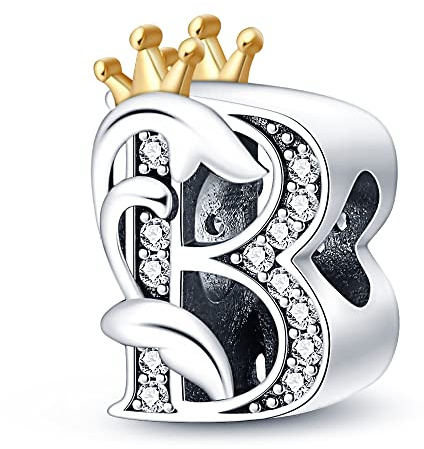 TINSLO Bead Charm Ciondolo Argento Sterling 925 Lettere con Cubic Zirconia Pendenti per Pandora Braccialetti, Compatibile con Braccialetti e Collane europei