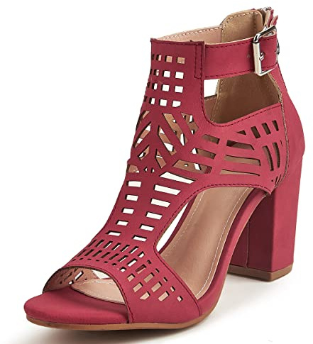 LIPIJIXI Moda Peep Toe Botines para mujer Cutout Tacones De Bloque Sandalias Gladiador Verano Mesh Botines Red Punta Abierta Botines with Zipper Size 39
