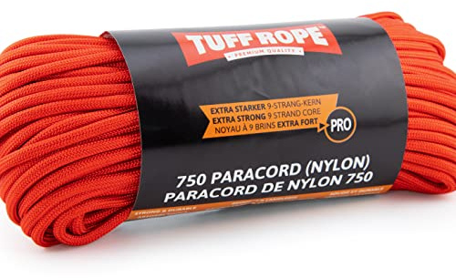 TUFF ROPE® Pro Paracord 750 (nylon), corda paracord extra forte con 9 fili nucleari, carico di rottura 350 kg (rosso)
