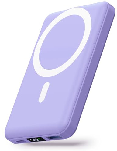 Yiisonger Magsafe Powerbank 10000mAh, Magnetische Wireless Powerbank, Externer Akku mit USB-C Ladekabel und LED-Display, 22.5W PD Schnelles Laden, Kompatibel mit iPhone 15/14/13/12 Pro/Pro Max (Lila)