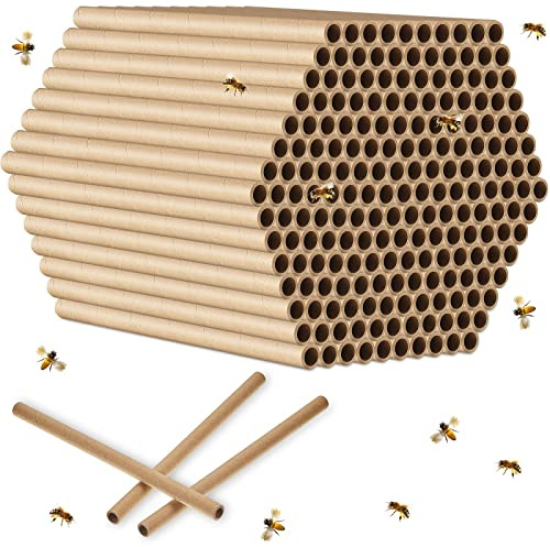 Gueevin 1000 Pcs Mason Beehive Tubes 6 Inch Long x 5/16 Diameter Cardboard Beehive Nesting Tubes Nesting Paper Inserts for Outdoor Beekeeper's Garden House Hotel Condo Nest