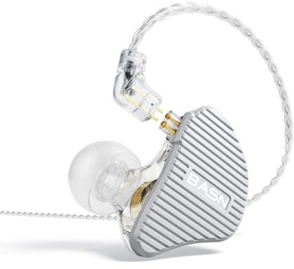 BASN Mix-PD 2-Pin in Ear Monitor,1Planar Driver + 1Dynamic Driver Hi-fi IEM Earphones with CNC Crafted Metal Cover, Wired 0.78mm 2-Pin Detachable Cable for Musicians (Silver)