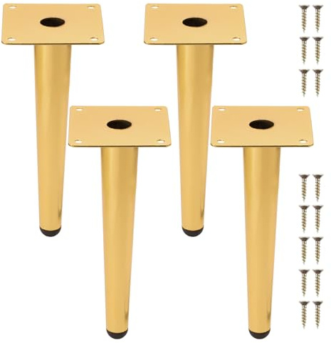 NAKUPENDA Piedini per Mobili 4Pcs Gambe in Metallo Piedini per Mobili Verticali a Cono Gambe per Tavoli Piedi per Armadietto per Tavolino da Caffè Divani (20cm Altezza,Dorato)