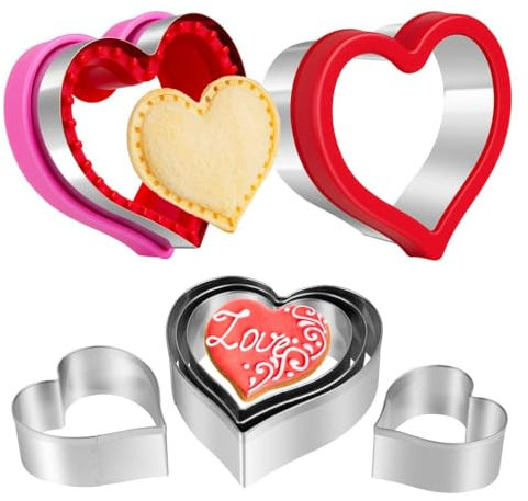 Heart Cookie Cutter Set, 8 Pieces Valentines Day Heart Cookie Cutter, Sandwich Cutter and Sealer for Kids, Heart Shaped Cookie Cutter for Sandwiches, Pastries, Fruit and Cakes