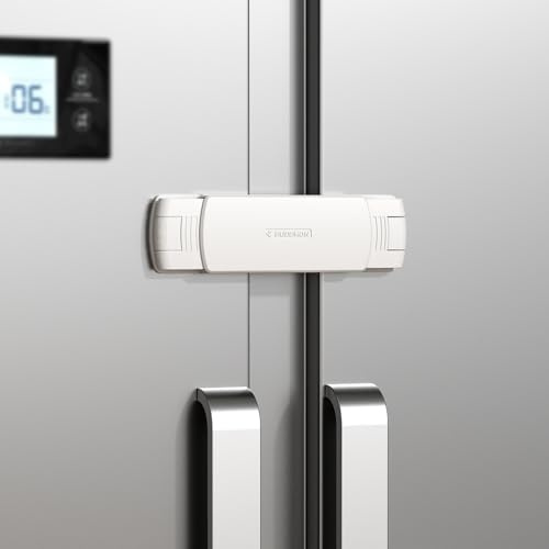 EUDEMON 2 Pièces Serrure de réfrigérateur français pour bébé, serrure de réfrigérateur congélateur s’appliquent à une distance maximale de 3,54 (90 mm) à deux portes (Blanc)