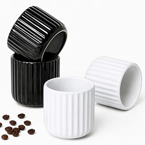 Erkundpresso. Kaffemuggar utan handtag, set om 4 st, 180 ml, kaffekoppar utan handtag, keramik, tjockväggiga, lergods koppar, handgjorda | Lungo, cappuccino och espressokoppar, diskmaskinssäkra (vit +