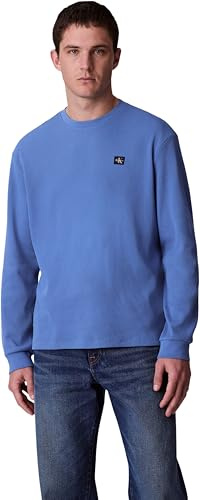 Calvin Klein Camiseta de Manga Larga Hombre Waffle Badge tee con Cuello Redondo, Azul (Dull Nile Blue), M