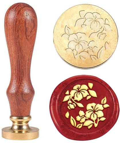 Hobbspring 1pc Flowers Wax Seal Stamp Retro Begonia Sealing Wax Stamp 25mm Removable Brass Stamp Head with Wooden Handle for Envelope Invitation Wedding Embellishment Decor Back to School