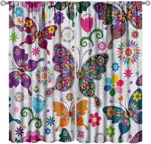 3D Schattierung Vorhänge - 150X166 cm (B + H) Blumentier Schmetterling Gardinenschal Vorhang Für Wohnzimmer Schlafzimmer Schlaufenschal Isolierung Lärmminderung Mädchen Raumdekoration - Vor-817546022