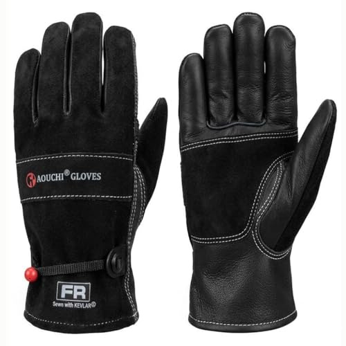 AOUCHI Cowhide Leather Gardening Gloves for Men, Black, (Small)