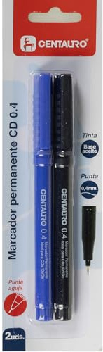 Centauro - 2 marqueurs permanents à pointe fine pour CD, pointe aiguille 0,4 mm, couleur bleue et noire, parfait pour l'identification et le marquage dans les bureaux et les entreprises
