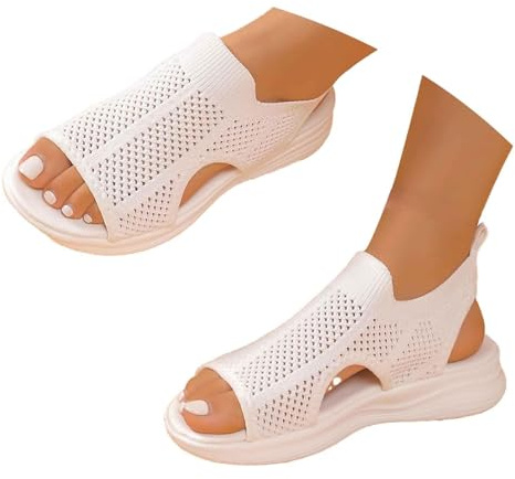 YCBMINGCAN Zapatos ortopédicos para mujer, sandalias de verano, zapatillas suaves y ligeras, cómodas y con cuñas abiertas, sandalias de malla con suela suave, zapatos de verano, Blanco, 38 EU