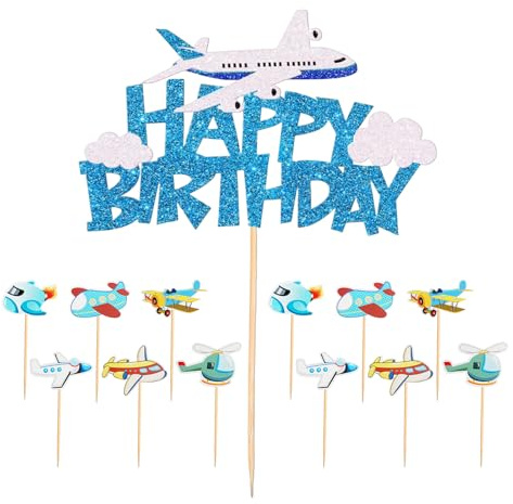 1 Piece Of Airplane Card Insertion And 12 Small Card Insertions, Airplane Themed Cake Decoration, Birthday Party Supplies, Creative And Fun Decorations.