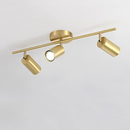 Foco de Techo nórdico Moderno, iluminación de riel H65 de latón Dorado, focos industriales, lámparas de Techo empotradas giratorias Flexibles para Cocina y Comedor, Foco con Bombilla GU10.