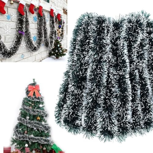ErgoBuild Weihnachtsgirlande 10m, Weihnachtsbaum Lametta Girlande, Deko Girlande Weihnachten Outdoor, Künstliche Tannengirlande, für Weihnachtsdeko, Treppe, Türen Kamine Treppengeländer, Grüne Weiß