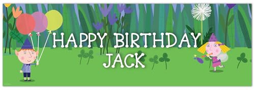 Ben & Holly's Little Kingdom Birthday - Ben and Holly Grass Scene Personalised Banner Wall Sticker (90cm Width x 30cm Height)